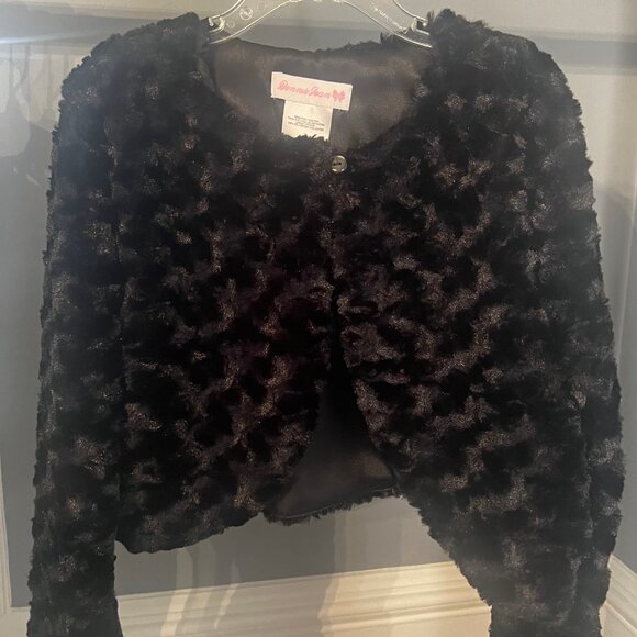 Girls Faux Fur Bolero Jacket Black XL - Picture 3 of 9